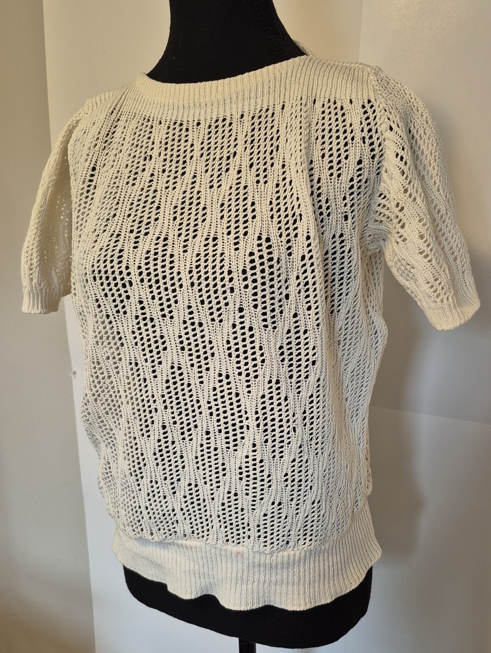 Cream Open Knit Short Sleeve Sweater | Lightweight 100% Cotton - Picture 3 of 6
